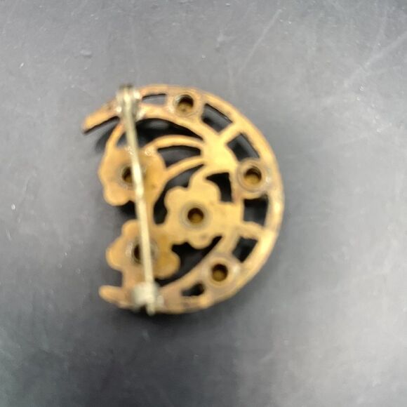 Vintage Rhinestone Moon Pin Brooch - Picture 2 of 4